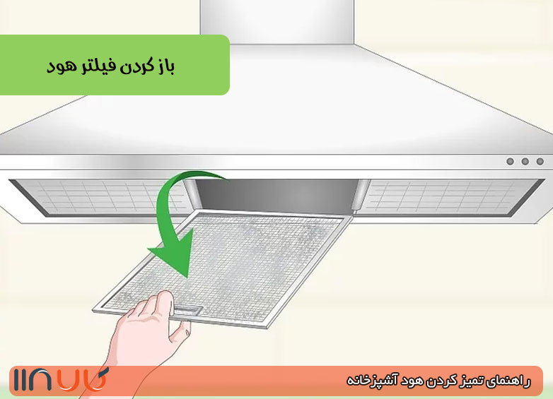باز کردن فیلتر هود چربی زدایی از فیلتر هود
